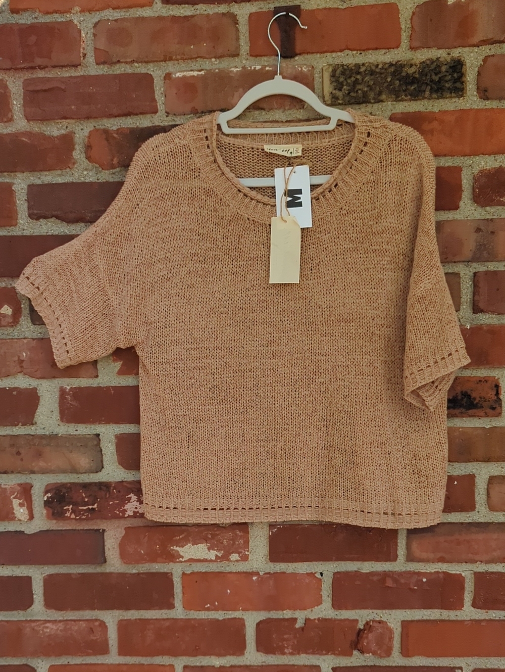 Relaxed Boxy Crewneck Sweater in Peachy Tan